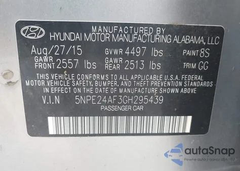 2016 Hyundai Sonata Se из США, поврежденный, VIN 5NPE24AF3GH295439